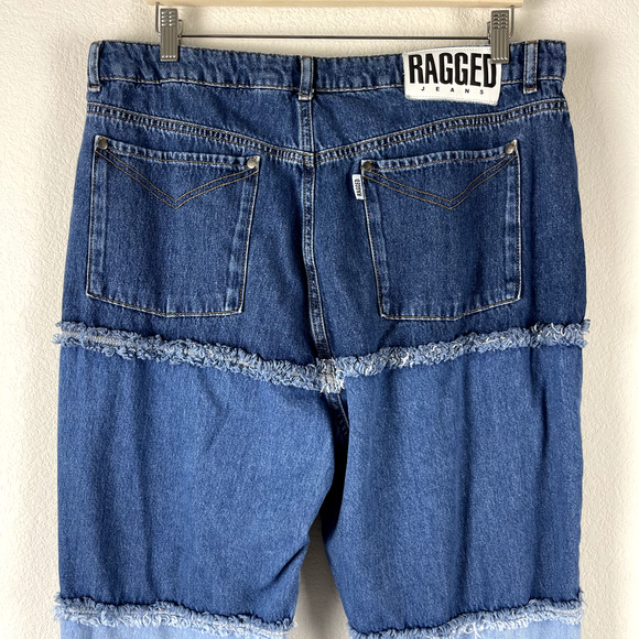 Ragged Priest Mom Jeans Womens 36 Blue Patchwork Frayed Boho Urban Streetwear - Picture 6 of 14